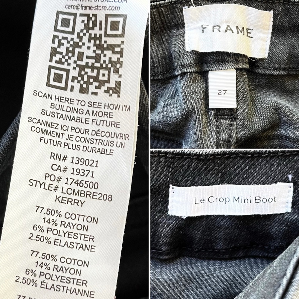 BOGO! FRAME Le Crop Mini Boot Raw Edge in Kerry Black Denim Jeans Size 27 - Picture 9 of 10